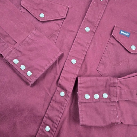 Wrangler Western Snap Shirt Mens L Burgundy Maroon Long Sleeve Cotton MS707RO - Picture 3 of 7